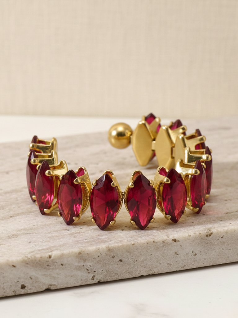 Red Stone Line Band Ring - Image 5