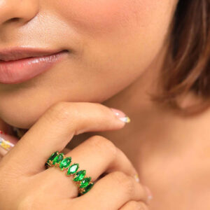 Green Stone Line Band Ring