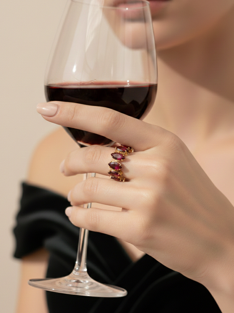 Red Stone Line Band Ring - Image 4