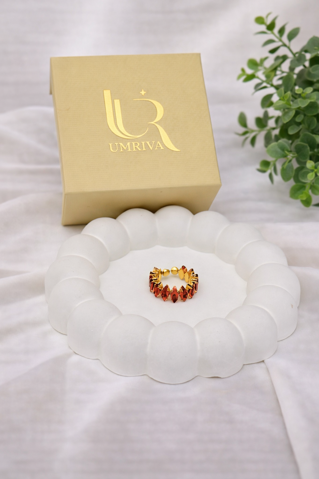 Red Stone Line Band Ring