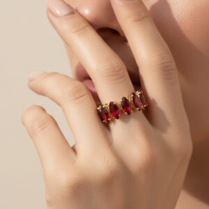 Red Stone Line Band Ring