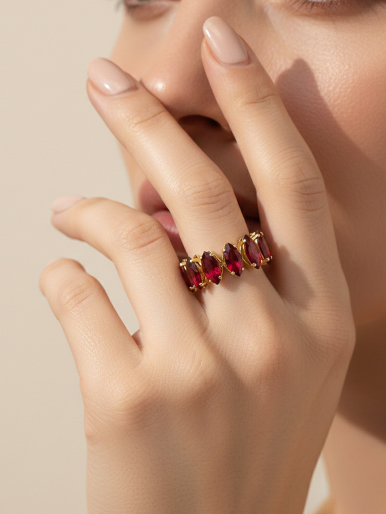 Red Stone Line Band Ring - Image 3