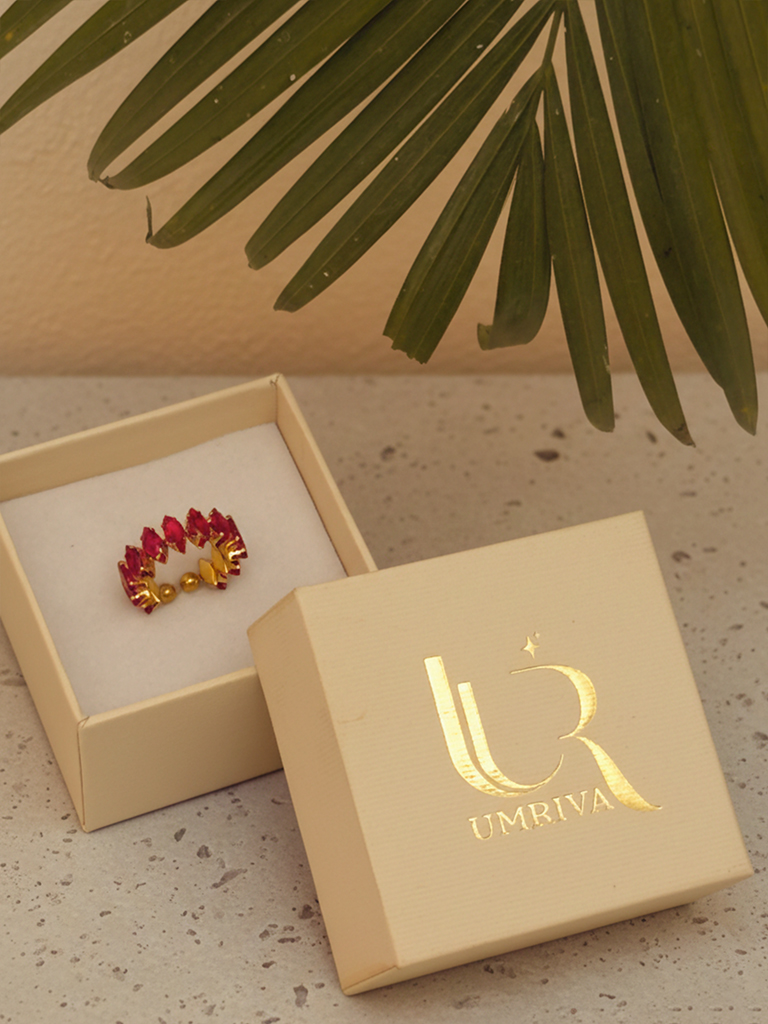 Red Stone Line Band Ring - Image 2