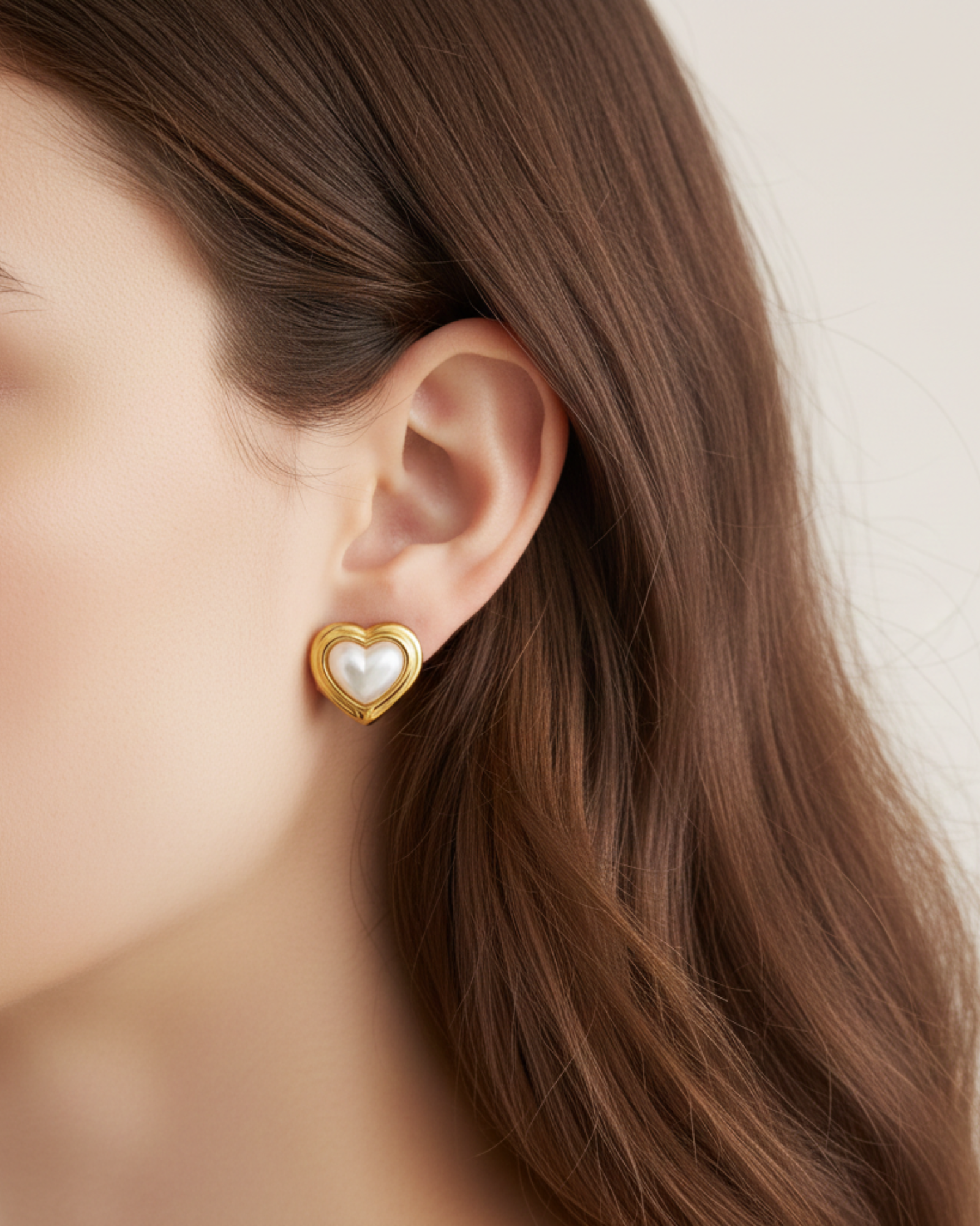 Pearl Heart Stud Earrings