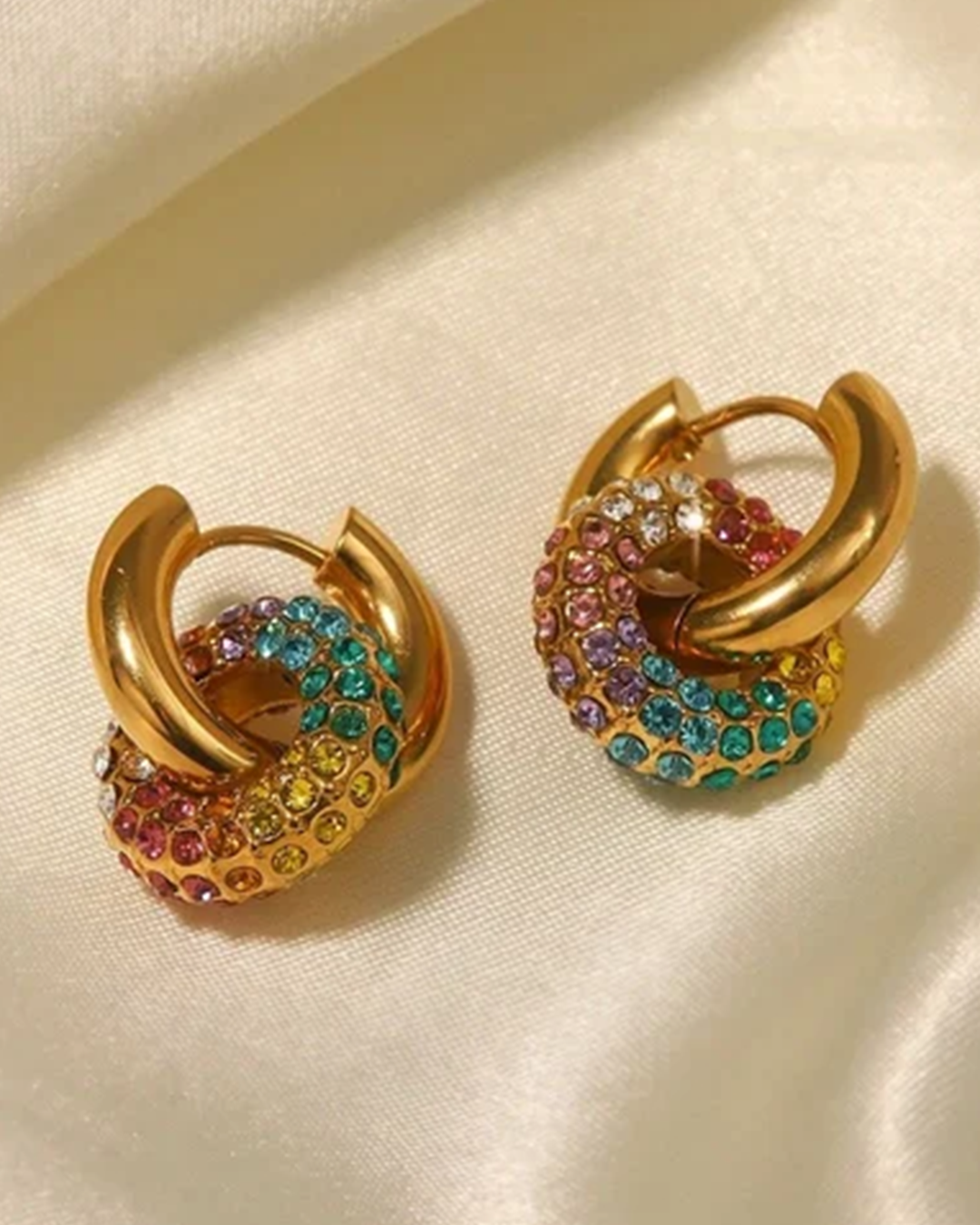 Rainbow Hoop Drop Earrings - Image 2