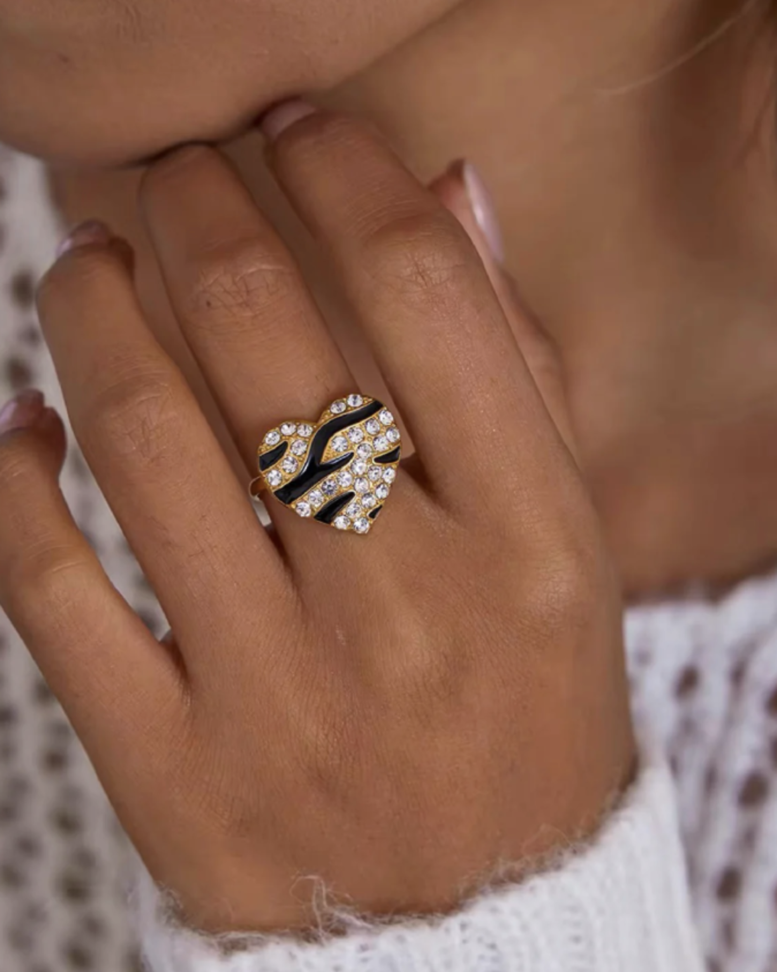 Zebra Pave Heart Ring