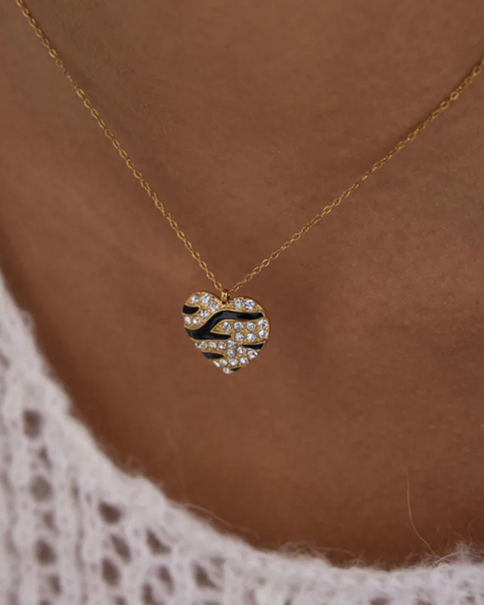 Zebra Pave Heart Pendant