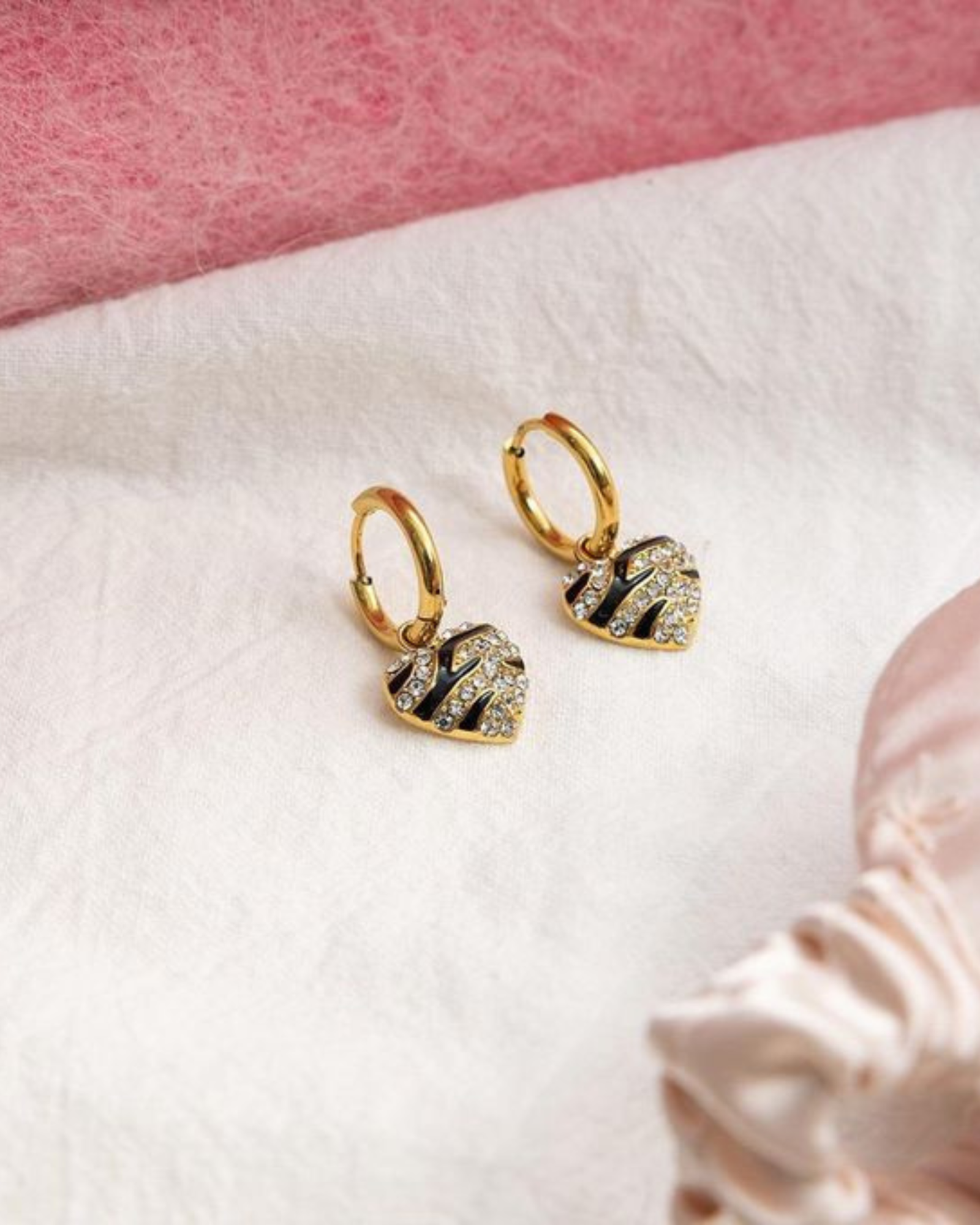 Zebra Pave Heart Earrings - Image 3