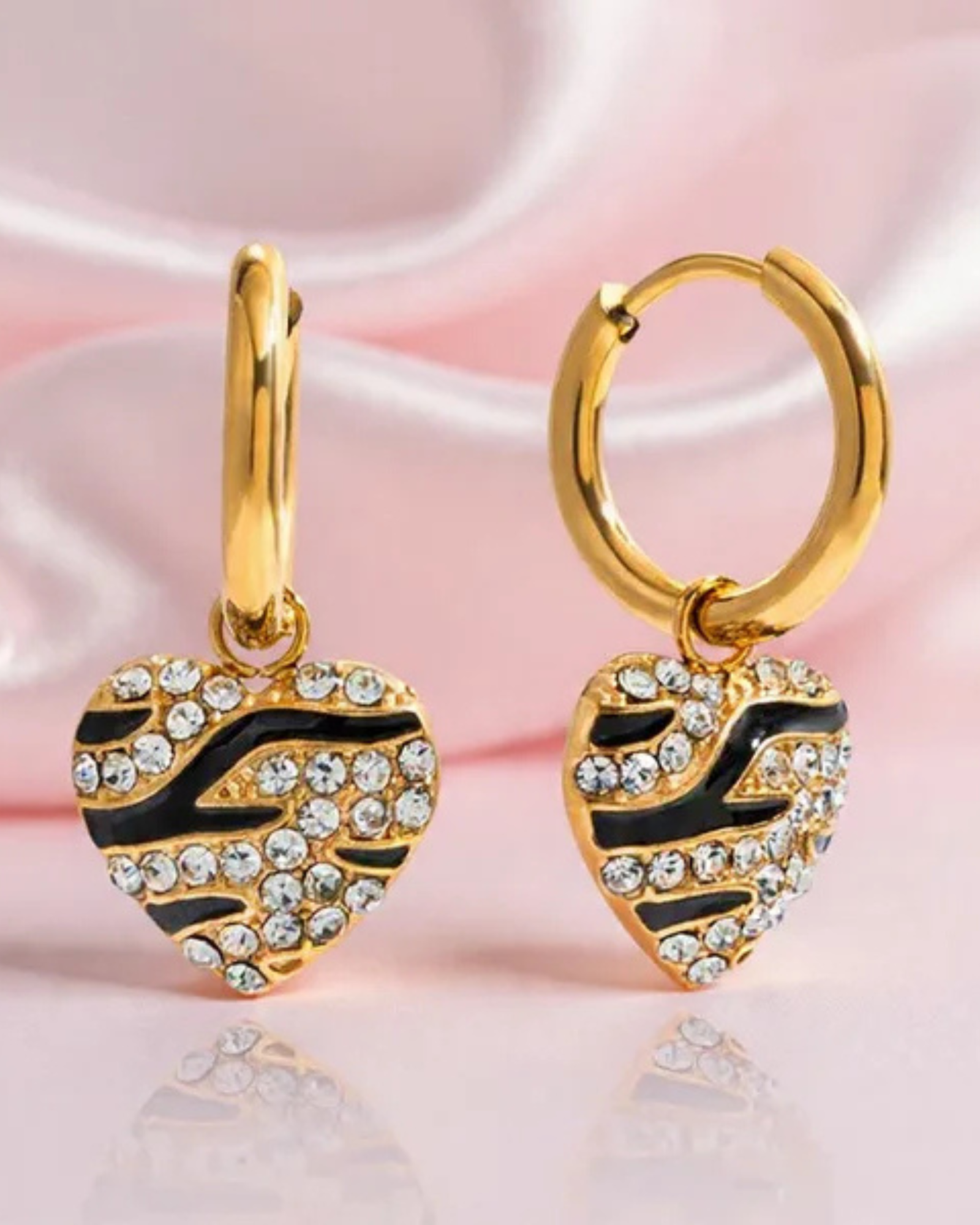 Zebra Pave Heart Earrings - Image 4