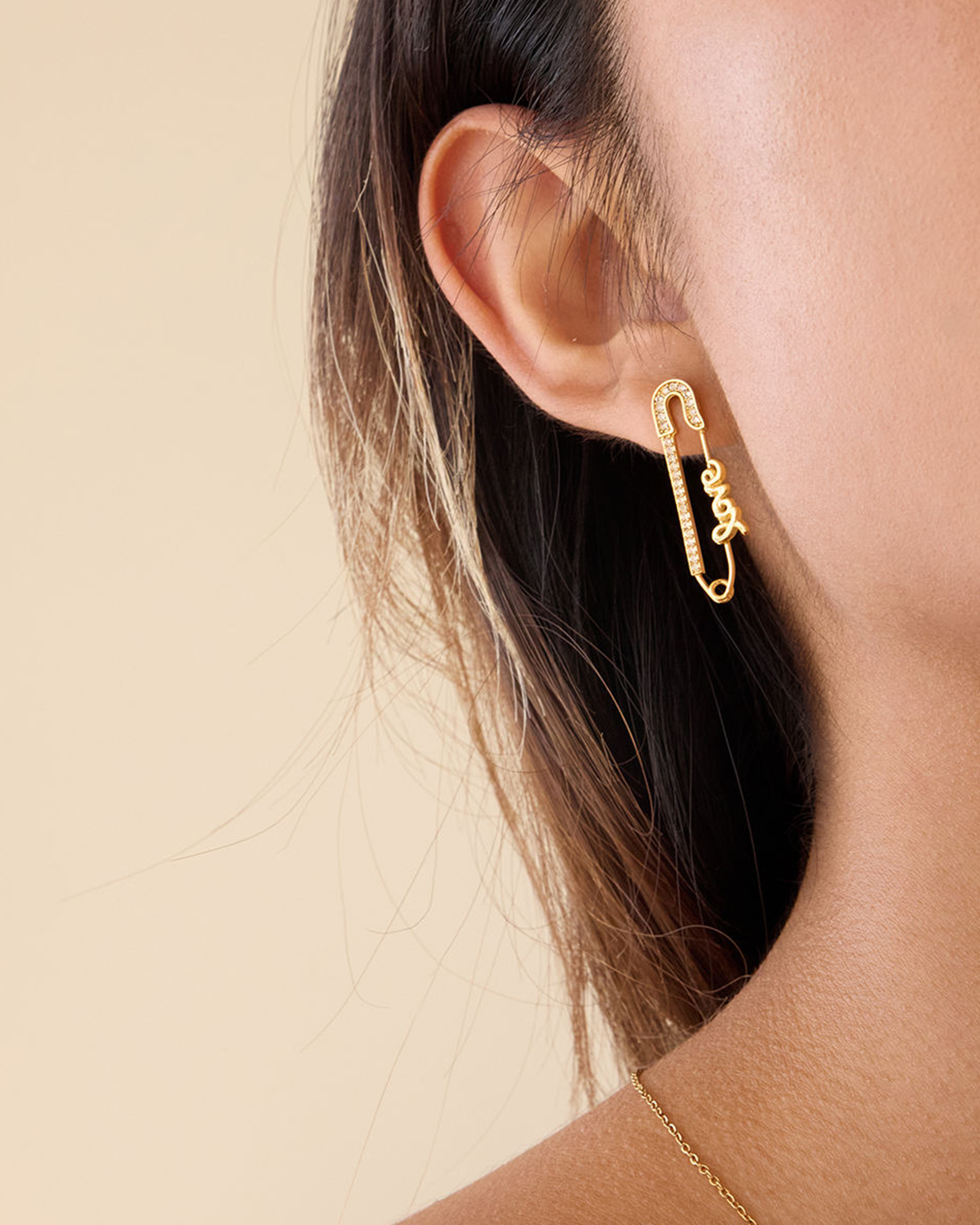Pave Safety Pin Earrings - Image 2