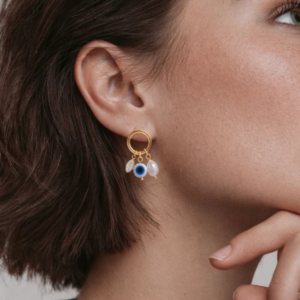 Nazar Pearl Hoop Earrings